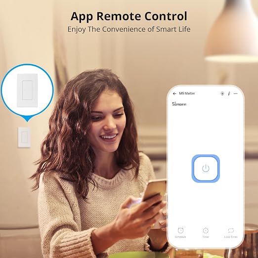 SONOFF Matter Smart Light Switch, 2.4GHz WiFi Light Switch, Neutral Wire Required Interruptor Inteligente, Alexa Light Switch Compatible with Alexa and Google Home, 1 Gang M5-1C-120W