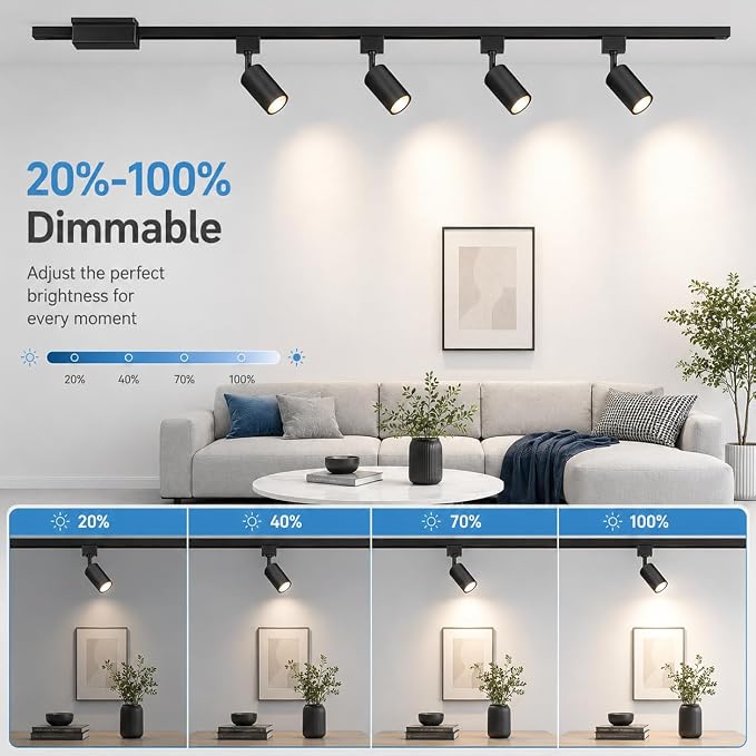 3-Color 4-Light LED Track Lighting Kit with 3.3FT H Track Lighting Rails & Canopy Connector, GU10 Dimmable Track Light Kit, Modern Kitchen Track Lighting Fixtures Ceiling Spot Light, Black