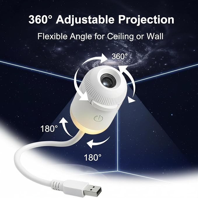 Galaxy Projector Night Light, Star Projector USB LED Starry Sky Ceiling Lamp, 12 Film Discs 360 Adjustable Planetarium Projector for Bedroom Adults, Night Light Projector for Room Mood Decor