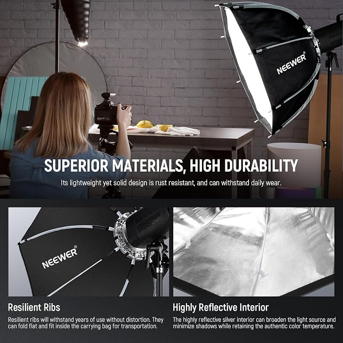 NEEWER 28"/70cm Octagonal Softbox, Quick Release Bowens Mount Softbox with Honeycomb Grid, Light Diffusers, Bag for RGB CB60 CB60B CB200B MS60B MS60C MS150B S101-300W/400W Pro Vision 4 Q4, NS27P