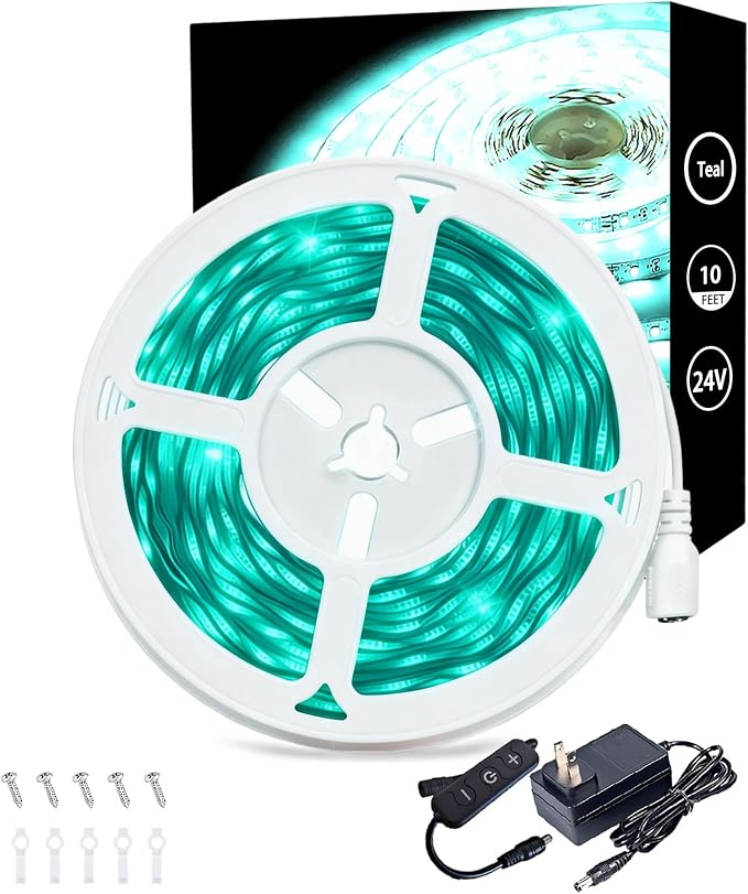 Teal 10 Foot Led Lights Strip Indoor Rope Lights Easy DIY Cuttable Strip Lights for Room Bathroom Living Room Kitchen Ceiling Wall Vanity Mirror Decor