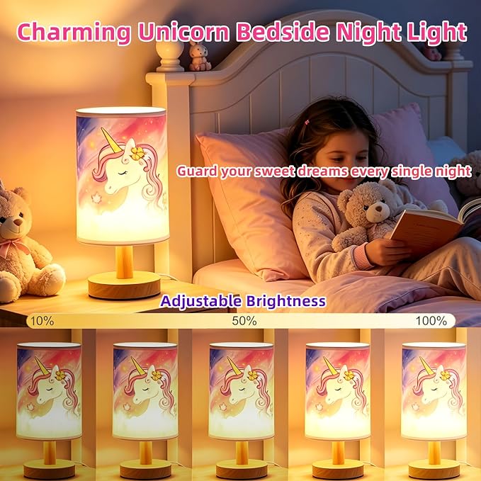 Unicorn Kids Bedside Table Lamp for Girls Bedroom 3 Color Dimmable Eye Caring LED Nightstand Lamp,Kids Night Light with LED Bulb,Cute Unicorn Room Decor Desk Lamp,Perfect Birthday Gifts for Girls