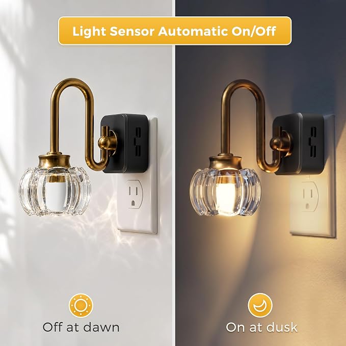 L LOHAS LED Night Lights Plug into Wall, 3000K Soft White | Floral Night Lights with Dusk to Dawn Sensor, 0-100lm Adjustable Brightness, for Hallway Bedroom Stairway