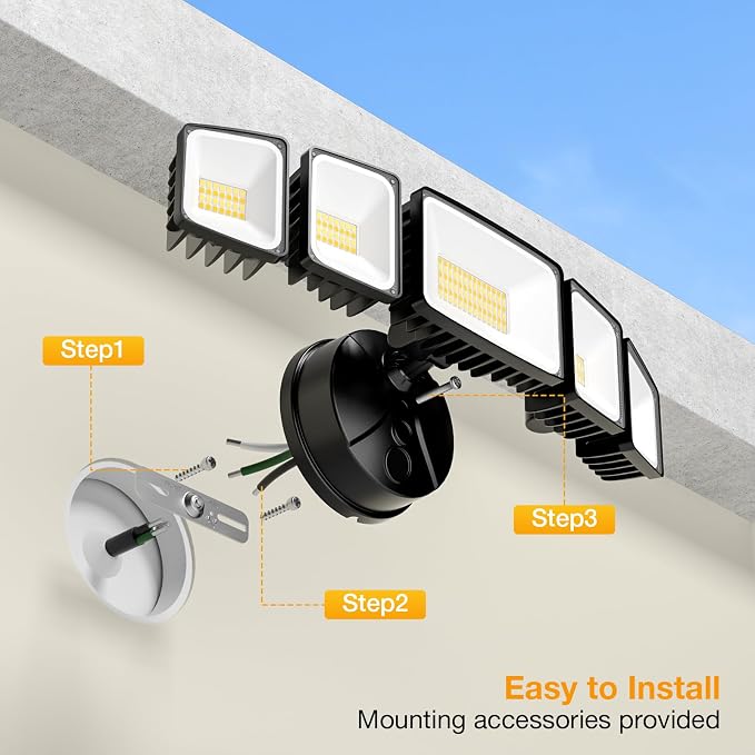 Onforu 120W Smart Flood Light Outdoor, 12000LM LED Security Light APP Control, WiFi Alexa Flood Lights Outside Floodlight with 5 Adjustable Heads, 2700K-6500K Exterior Light Fixture for Yard