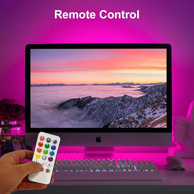 RGB Light Bar, Music Sync RGB IC LED Lights Bars, USB Powered Ambient Lighting, Remote Control Color Changing Gaming TV Backlight, 8 Dynamic Modes for PC Room Monitor Desk