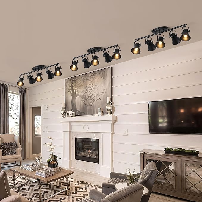 SEEBLEN 5-Light Track Lighting Kit, Directional Ceiling Light, Industrial Black Kitchen Track Lighting Fixtures Ceiling for Kitchen, Living Room, Dining Room, Hallway.
