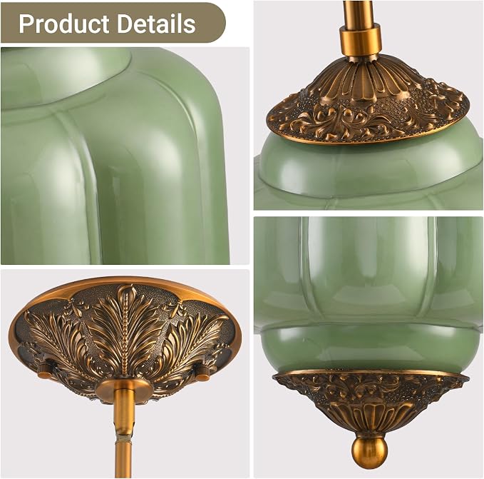 LOUSACE 5.5 in Vintage Milk Glass Ceiling Light Fixture, Antique Green Semi Flush Mount Milk Glass Pendant Light, Farmhouse Ceiling Light for Kitchen Hallway Dining Room, LED Bulb Included
