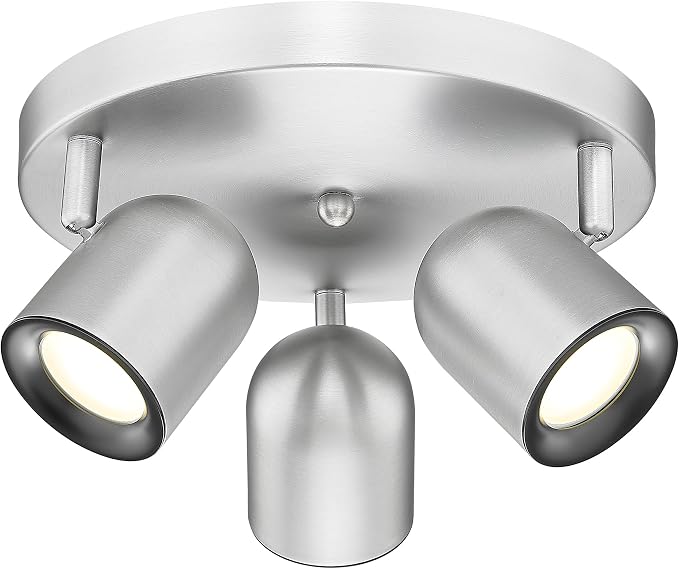 FEMILA 3 Light Track Lighting Fixtures Ceiling, Brushed Nickel Round Track Lighting Fixtures 3000K GU10 Bulbs Included, LED Track Lights for Kitchen, Living Room, Bedroom, 4FS78F-3 BN