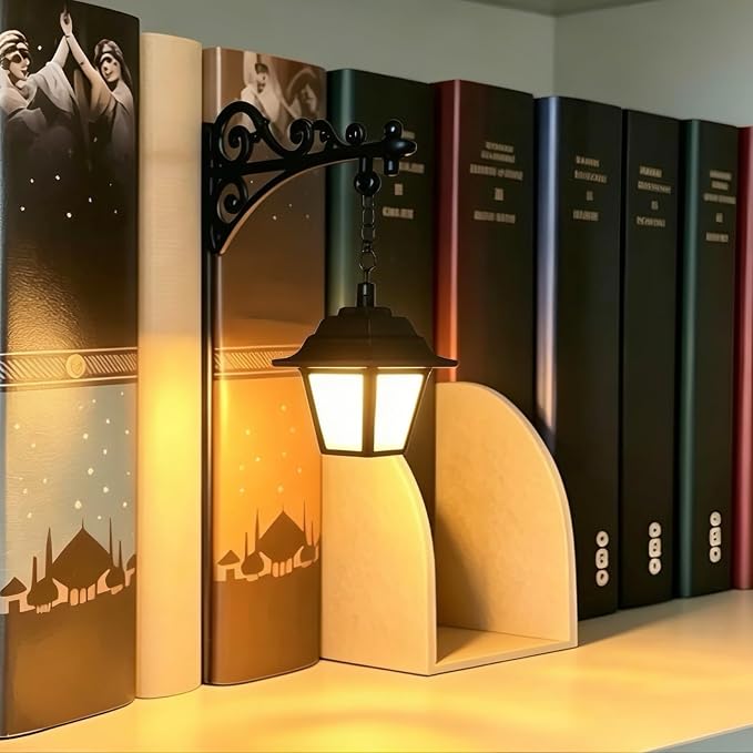 Library Lantern Bookshelf Lamp, Decorative Bookshelf Light with Warm LED Nightlight, Mini Nook Light for Bookshelf, Portable Table Desk Luminaire, Hanging Bookshelf Decor for Book Lovers