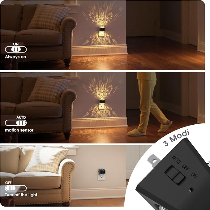 JandCase Motion Sensor Night Light, 3000K Soft White | Star Projector Night Light with 180° Rotatable Plug, Automatic Galaxy Nightlight Plug in with Light Sensor for Bathroom