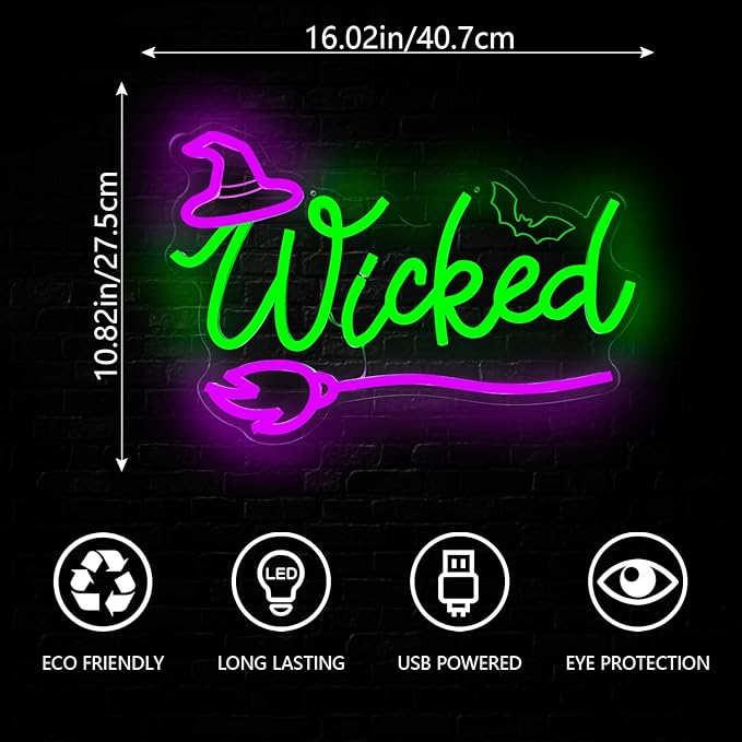 Witch Neon Sign Halloween Neon Lihts for Bedroom Movie LED Lights for Room Dimmable Green Light Up Sign for Halloween Party Musical Led Sign for Wall Art Decor Gifts for Witch Fans Lovers