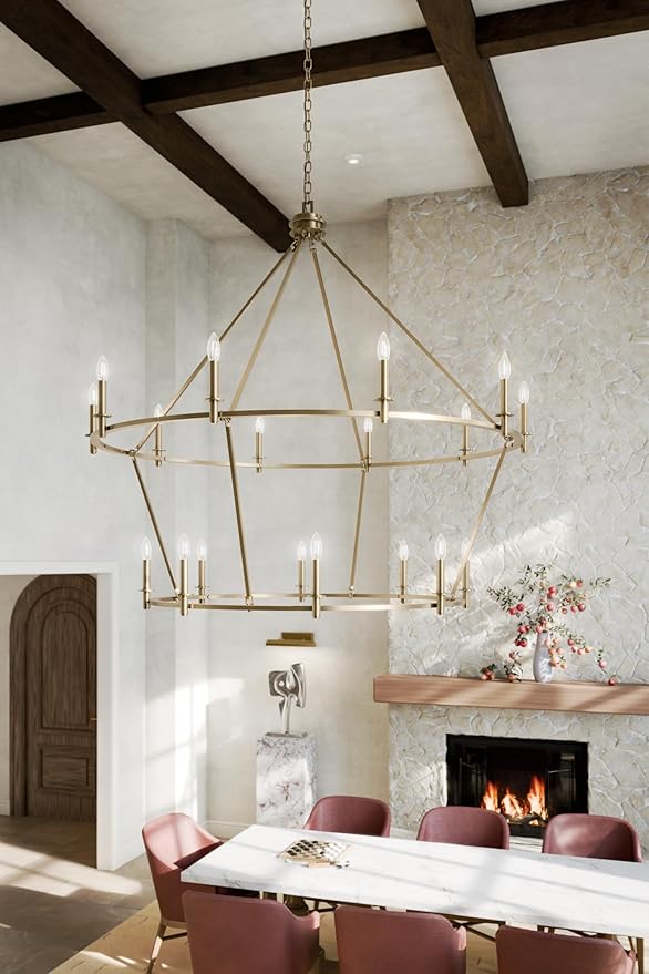 KICHLER Carrick 18-Light 2-Tier Chandelier, Updated Traditional Light in Polished Nickel, Sloped Ceiling Compatible, for Grand Foyer or Great Room (49.75" x 54.25"), 52708CPZ