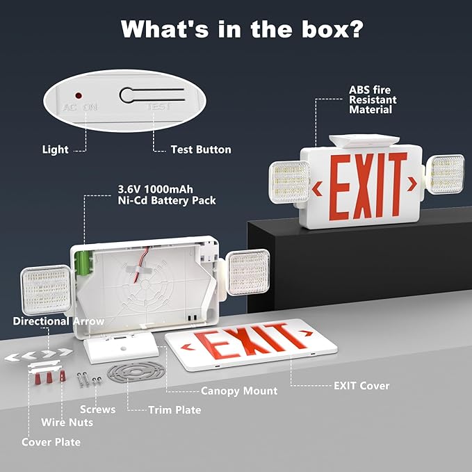 12 Pack Exit Signs with Emergency Lights, Adjustable Double Head-Hardwired with Battery Backup for Business, AC 120-277V,ETL Certified, Wall/Ceiling Mount