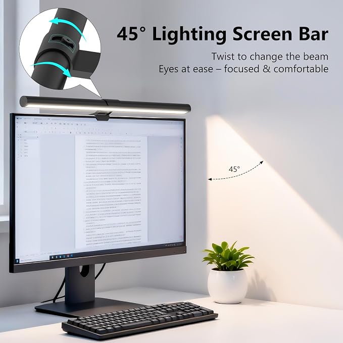 Monitor Light Bar, Eye-Care USB Computer Monitor Lamp for Home Office Gaming, 15.7'' Ultrawide LED Light, 3 Color Temperatures Stepless Dimming Screen Bar