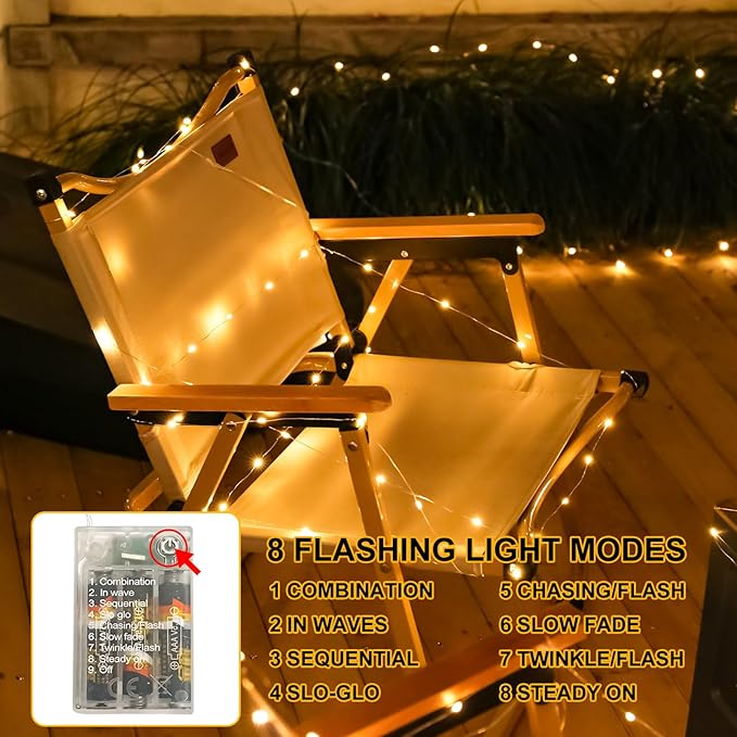 Fairy Lights Battery Operated, 8 Modes & Auto Timer, Warm White 16FT 50Led Mini Twinkle Silver Wire Mason Jar Lights, Waterproof Starry Firefly for Parties (1/2/4 Pack)