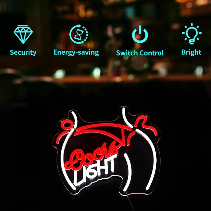 Neon Sign - HSJNJKFU Crs Light Neon Signs for Wall Decor Beer Bar Signs for Man Cave Decor White Red LED Light Neon Sign for Room Birthday Party USB Powered