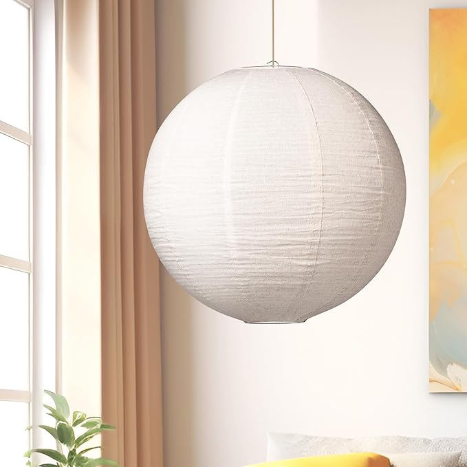 Large Hanging Lamp Shade 20INCH Can Replace Round Paper Lanterns Linen Pendant Light Handmade Hanging Lantern Minimalist Decorations Suitable For The Living Room, Hallway, Bedroom