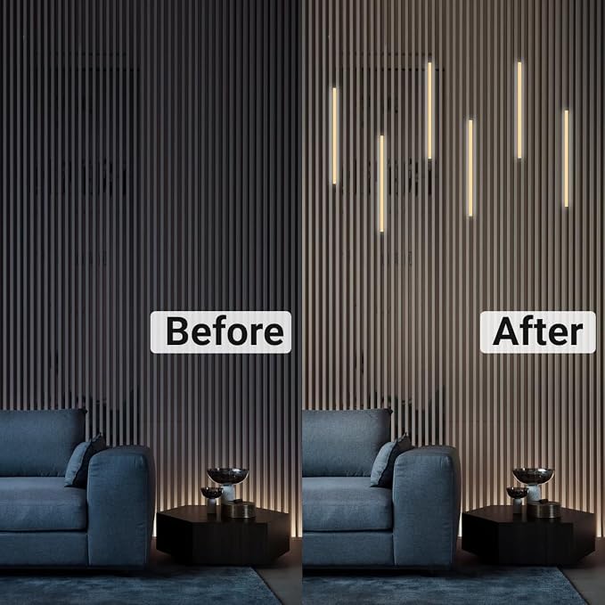 HAMRVL Black CCT LED Recessed Lighting Kit, 6 PCS 17 Inch Tunable 2700k-6500k Wall Panel Lights with Smart Switch, Self-Adhesive, Dimmable, for Wood Slat Wall Panels, Living Room, Bedroom, Media Wall