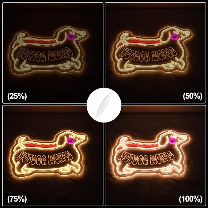 Hot dog World Neon Sign, LED Dog Neon Light | Funny Dachshund Design, Hanging Sign, Kids Room Bedroom Kitchen Cafe Restaurant Wall Decor