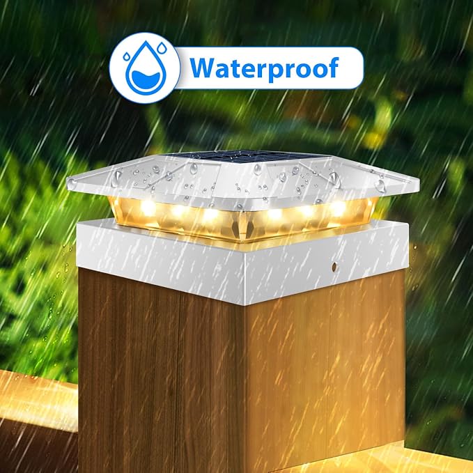 12 Packs 4x4 White Solar Post Cap Lights Outdoor with 3 Modes | Fence Post Light Solar Powered Fit 4×4/3.5×3.5 Wood/Vinyl Posts, Waterproof Post Topper for Deck Yard Garden Porch Outside