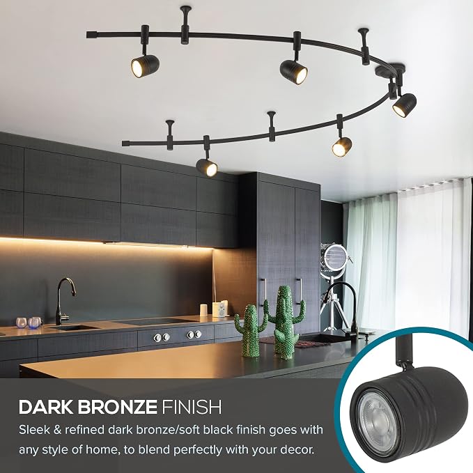 Catalina Lighting 19657-002 Transitional 5-Light Flexible Track Lighting Kit with Metal Shades, LED Bulbs Included, 96", Dark Bronze