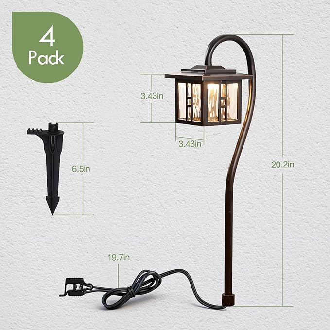 LITFIT Low Voltage Landscape Lighting Lanterns, 3W 185lm Oil-Rubbed Bronze Outdoor Pathway Lights for Garden, Die-Cast Aluminum, Waterproof, Outside Lights for House, 50,000H Integrated LED, 4Pack