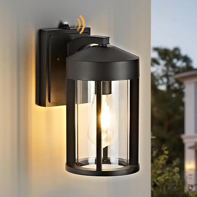 Dusk to Dawn Outdoor Lights Fixture Wall Mount–Geometric Industrial Black Exterior Wall Sconce, Waterproof Anti-Rust with Photocell Sensor Outside Porch Light for House Patio Entryway Garage