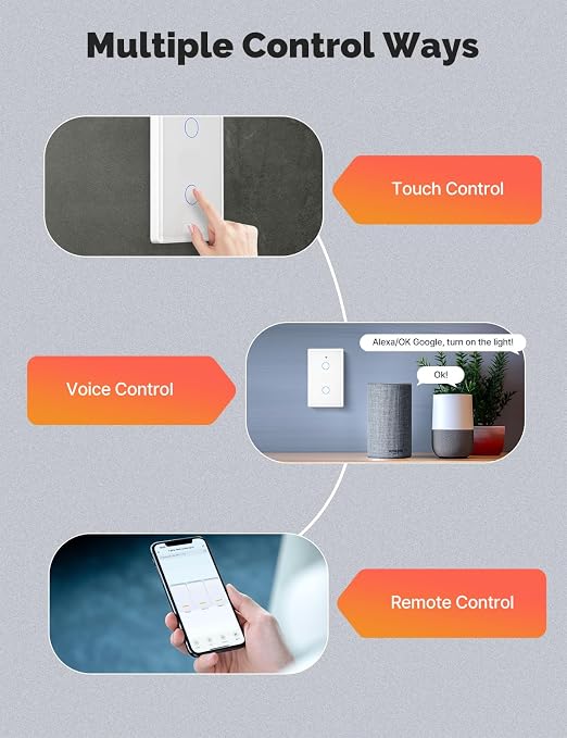 MOES Matter Smart Light Switch, 2.5D Glass Touch, Alexa & Google, 1 Gang | Premium 2.5D Glass Panel, Matter WiFi, Apple Home, Alexa Google SmartThings, Touch Control, Timer Schedule, Neutral Wire 10A