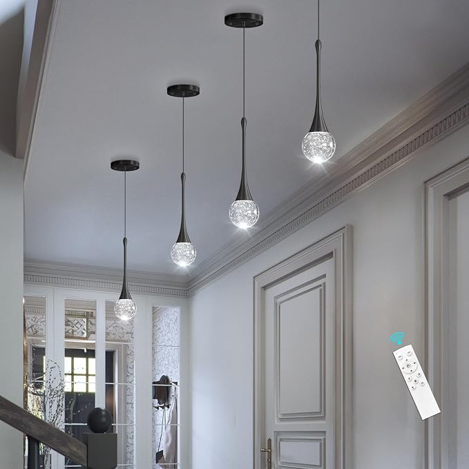 Modern Pendant Lights for Kitchen Island LED Dimmable Crystal Glam Ceiling Pendant Lighting for Dining Room Hallway Bedroom Corner Lamp Black