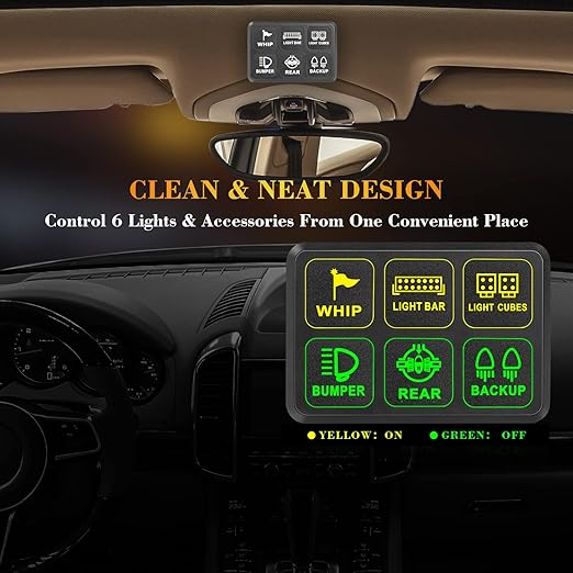 6 Gang Switch Panel, Niking Auto Universal Circuit Control Box Relay System On-Off Button Switch Pods LED Car Touch Switch Kit for Trucks Marine Boat ATV UTV SUV Camper