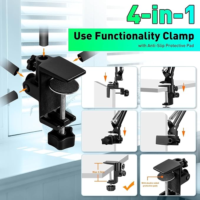 12X 30X Magnifying Glass with Light and Clamp, Soldering Helping Hand | 3-Section Swing Arm Hands-Free Workbench Lighted Magnifier, 5 Color Stepless Dimming, LED Desk Lamp for Craft Hobby Painting