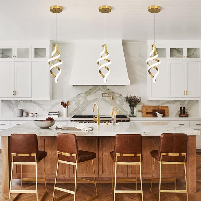 3 Packs Pendant Light, 15W Spiral Led Pendant Light, 4500K Modern Pendant Lights Kitchen Island, Adjustable Height Pendant Light for Dining Room Bedroom Kitchen Island Cafe