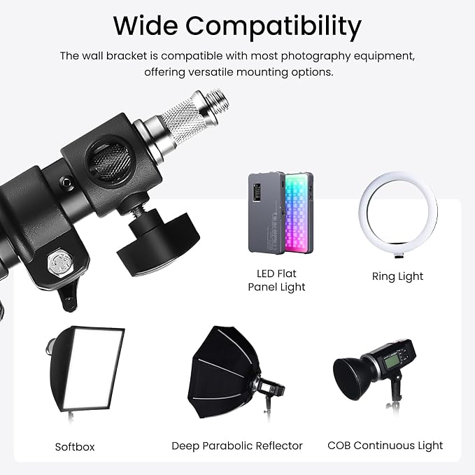 Ring Light Wall Mount with 3 Phone Holder 19", 45.7" Adjustable Boom Arm | 180° Rotatable Space-Saving Wall Mount Lighting Design for Photography, Makeup, Tattoo, Beauty Salon, Barber Studio