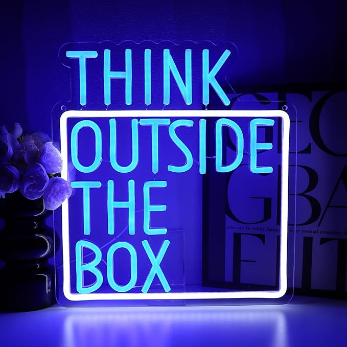 Think Outside The Box Neon Sign for Wall Decor, Creative Thinking Led Signs for Bedroom, USB Dimmable Neon Lights for Classroom Home Club Motivational Quote Office Wall Art
