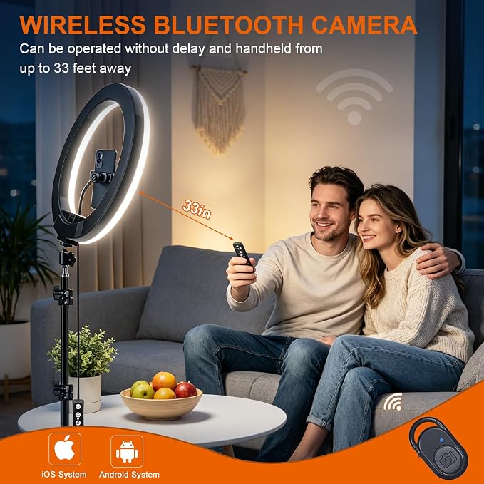 12" Selfie Ring Light with 75" Tripod Stand & 2 Phone Holder, LED Camera Ringlight with 48 RGB Colors Modes & Musical Rhythm Mode and 12 Brightness Dimmable for TikTok/Makeup/Photography/Vlog