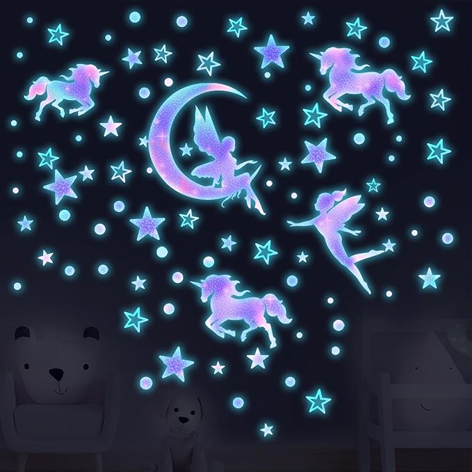 DIY Creativity Starry Sky Astronaut Night Light Wall Stickers Cartoon Rabbit Stickers Star Spaceship Night Light Stickers Room Decoration Wall Stickers (Colorful Starry Sky)