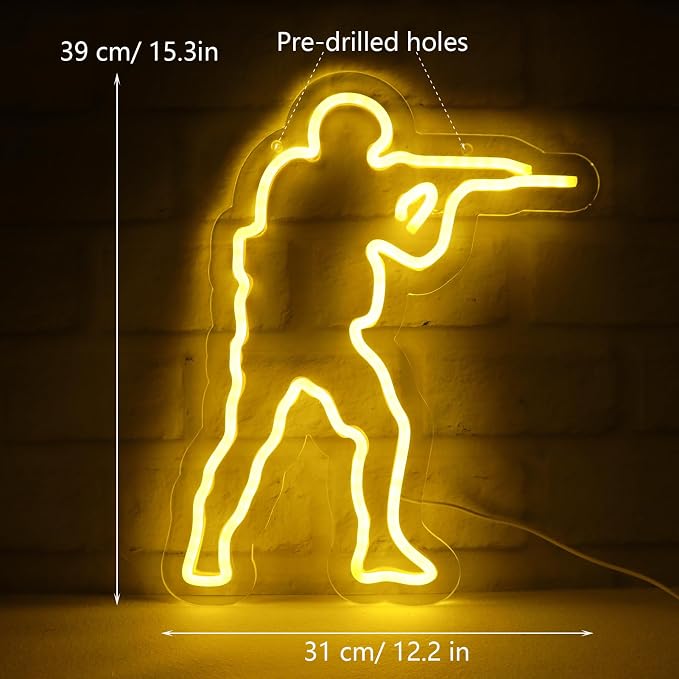 WonderfulLife Counter Strike Game Logo Neon Sign for Game Zone Decor,Gunfight Games CS Led Lights for Man Cave Gaming Room Internet Bar or Bedroom Decoration.5V USB Powered,Easy Hanging.