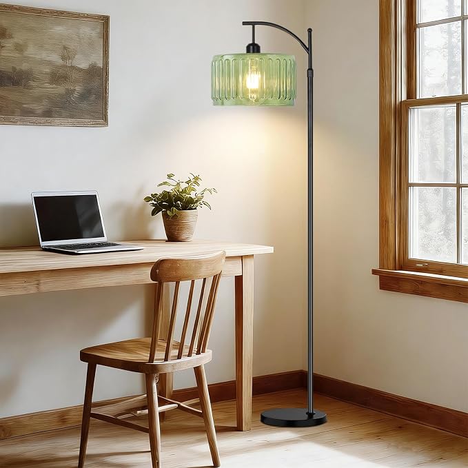 ILLMTW Black Floor Lamp for Living Room,Bedroom,Standing Lamp with Remote Dimmable Tall Lamp Vintage Retro Mid Century Modern Floor Lamps Arc Green Glass Lamp Floor Light Boho Bohemian