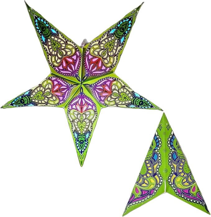 Paper Star Lantern Lampshade, 60 cm, Hanging Decorations for Christmas, Wedding, Home, Party (Glitter Lime Green)