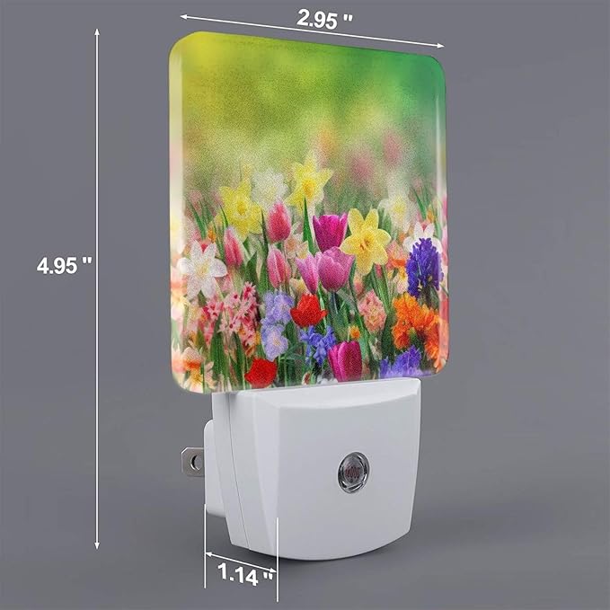 Spring Flowers Summer LED Plug-in Night Lamp 2 Piece Set, Auto Sensor Nightlights Set of 2 for Bedroom Bathroom