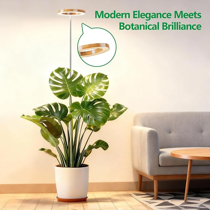SDOVUERC Full Spectrum Grow Lights for Indoor Plants – Adjustable Height Plant Lamp with Wood‑Grain Finish, 6/12/18H Timer, 3 Color Modes, Perfect Plant Lights for Houseplants Growing(Pack 2)