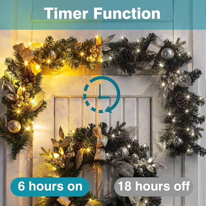 kolpop Fairy Lights Battery Operated with Remote, Each 39Ft 120LED Battery Powered String Lights with Timer, 8 Modes Waterproof Twinkle Christmas Lights for Bedroom Party Indoor, Warm White, 1 Pack