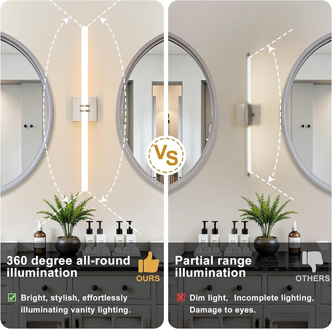 Bathroom Light Fixture LED Vanity Light 30" 5CCT Wall Sconce 28W | LED Dimmable Wall Light Nickel Modern 360° Lighting, Hardwired Vanity Light for Bathroom Mirror, Flicker-Free
