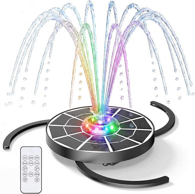 AISITIN 4W Solar Bird Bath Fountain with Lights, Rechargeable Floating Solar Water Pump with 2200mAh Battery & Upgraded Glass Panel, 2026 LED Outdoor Fountain for Garden, Pond, Pool & Patio