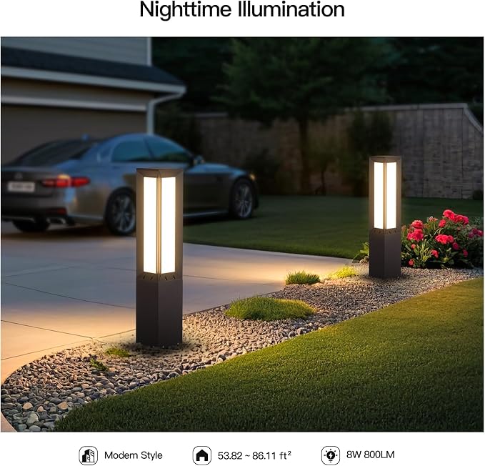 MVBT 32" Landscape Path Light Hard Wired, Outdoor Pathway Lights AC100-240V | IP65 Waterproof Bollard Driveway Lamp, Modern 3000K Standing Lighting Patio Lawn Tall Garden Lantern for Commercial Walkway