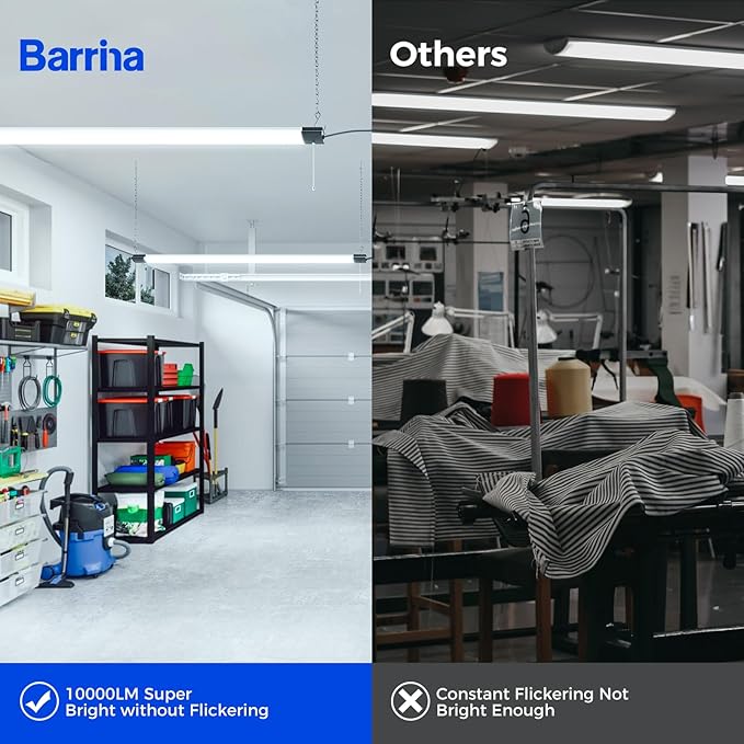 Barrina BS84 LED Shop Lights for Workshop 4FT, 84W, 10000LM, 6500K Linkable Light Fixture for Garage, Basement, Hanging or Flush Mount, 6 Packs