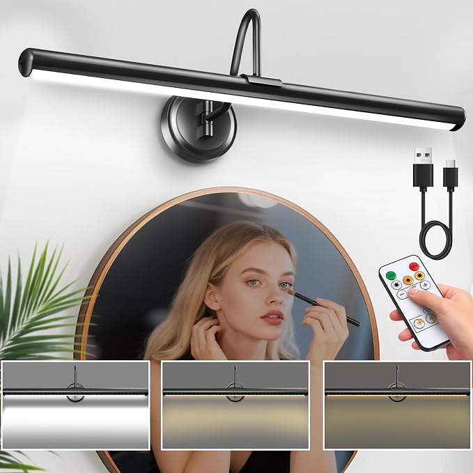 Battery Operated Vanity Lights, Magnetic Mount Bathroom Light Fixture Over Mirror with Remote, Dimmable 3 Color Temp Timer, 22.8 Inch Makeup Mirror Light Bar for Bathroom Bedroom Dressing Table