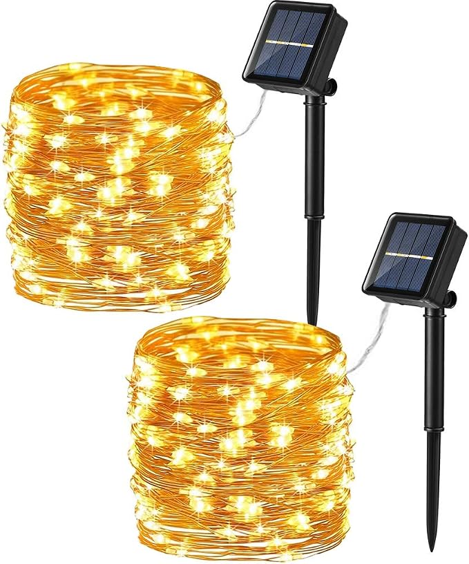 Brizled Solar Fairy Lights Outdoor, 2 Pack 200 LED 66FT Solar String Lights | 8 Mode; Warm White; Waterproof; Twinkle Solar Powered Lights Outside Starry Mini Light String for Christmas Garden Party Tree