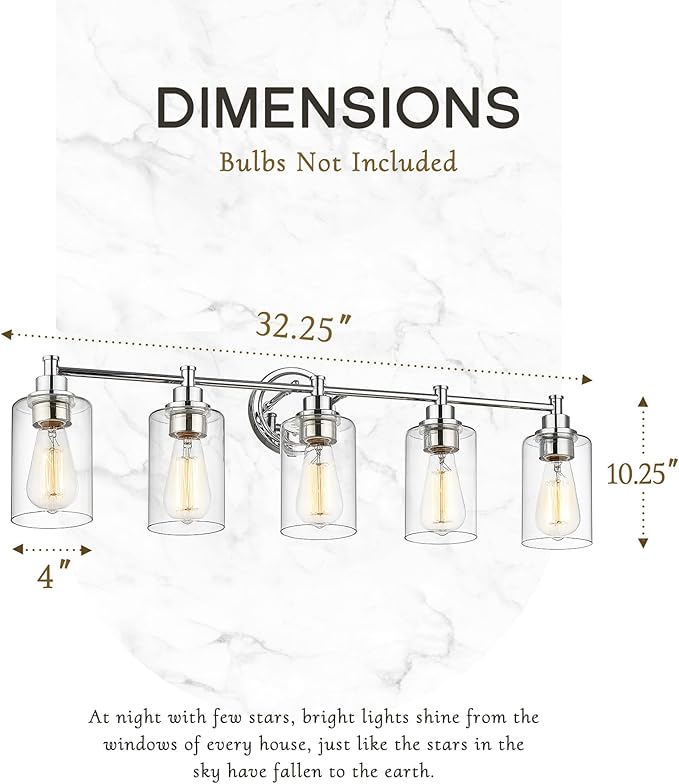 FEMILA 32" Vanity Light,Chrome Modern Bathroom Light Fixtures, 5 Light Bathroom Lights Over Mirror, 4FYC56B-5W CH