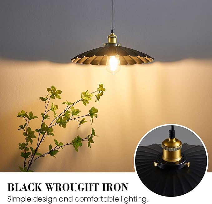 Kitchen Pendant Lights, Black Hanging Lamp for Hallway 13.8 Inch Metal Lampshade Farmhouse Pendant Lights Kitchen Island Vintage Pendant Lighting Kitchen Island Sofa